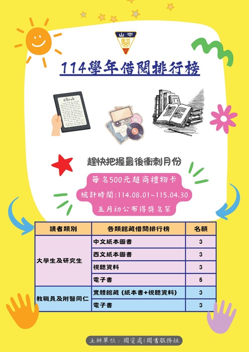 借閱排行榜活動將於4/30截止圖片