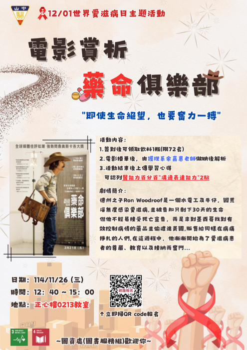 世界愛滋病日【電影賞析-藥命俱樂部】(11/26)圖片